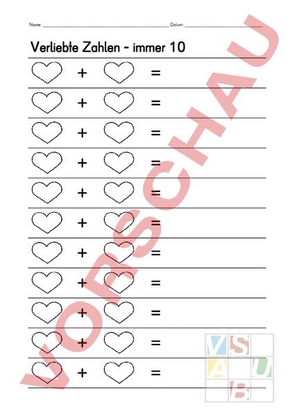 Verliebte arbeitsblatt mathe zahlen Verliebte Zahlen