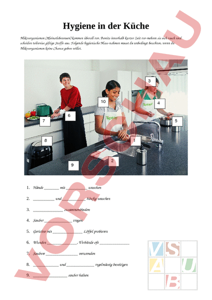 Arbeitsblatt: Hygieneregeln in der Küche - Wirtschaft, Arbeit, Haushalt