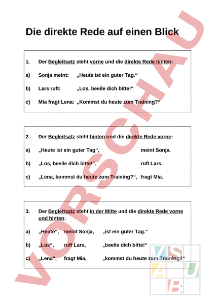 Arbeitsblatt: Direkte Rede - Deutsch - Grammatik