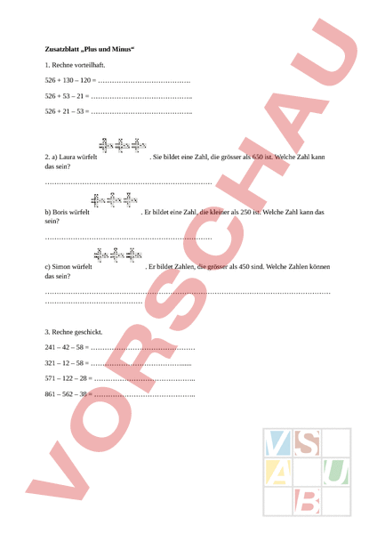 Arbeitsblatt: Plus und Minus - Mathematik - Gemischte Themen