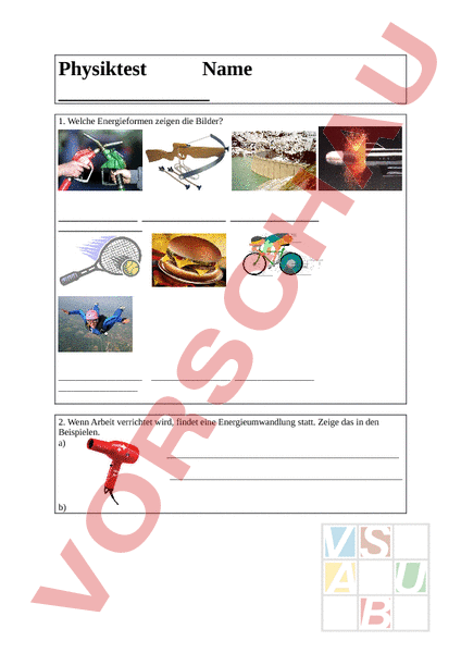 Arbeitsblatt: Test Energie - Physik - Anderes Thema