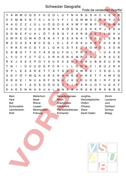 Arbeitsblatt: Kreuzworträtsel Schweizer Geografie - Geographie - Schweiz