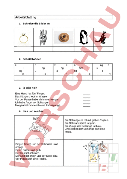 Arbeitsblatt: ng Übungsblatt - Deutsch - Erstlesen