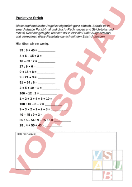 Arbeitsblatt Punkt Vor Strich Mathematik Anderes Thema
