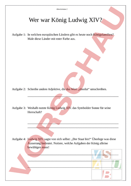 Arbeitsblatt: Absolutismus - Geschichte - Neuzeit