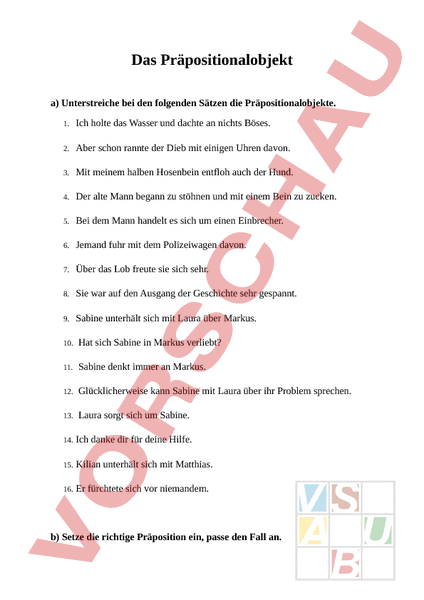 Arbeitsblatt: AB zur Bestimmung des Präpositionalobjekts - Deutsch ...