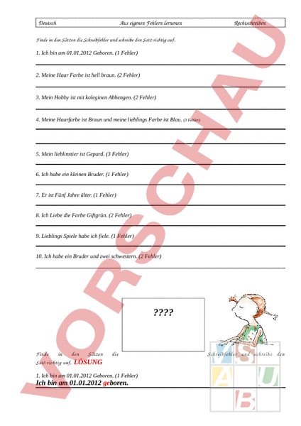 Arbeitsblatt: Aus eigenen Fehlern lernen - Deutsch - Rechtschreibung