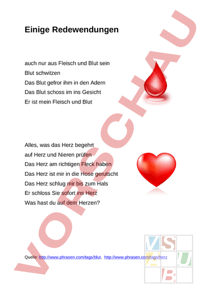 Arbeitsblatt Redewendungen Blut Biologie Anderes Thema