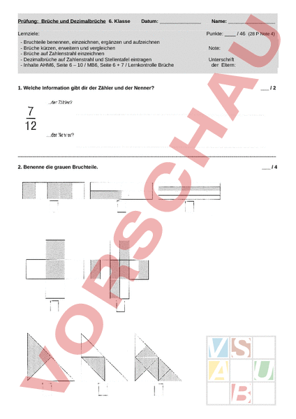 Brüche Mathe Arbeitbletter Klasse 6 : Aufgabenblatt ...