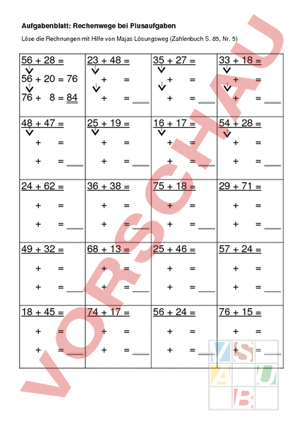 Arbeitsblatt: ZE+ZE mit Zehnerübergang - Mathematik - Addition