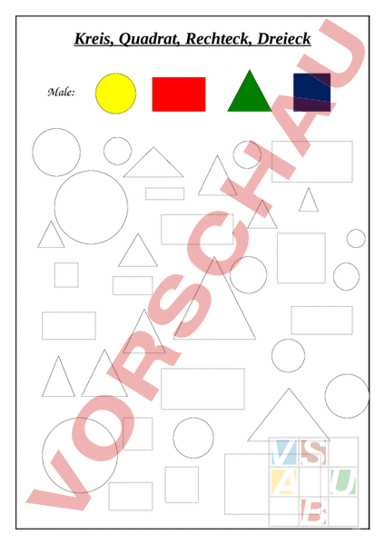 Arbeitsblatt: Kreis, Quadrat, Rechteck - Geometrie - Körper / Figuren