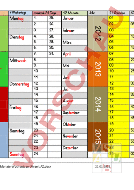 Arbeitsblatt: Kalender - Deutsch - Gemischte Themen