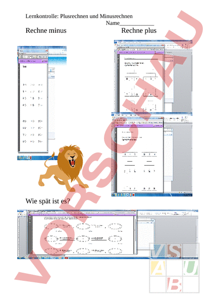 Arbeitsblatt: Test Plus und Minus - Mathematik - Addition
