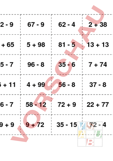 Arbeitsblatt: üben plus minus auf Kärtchen - Mathematik - Repetition