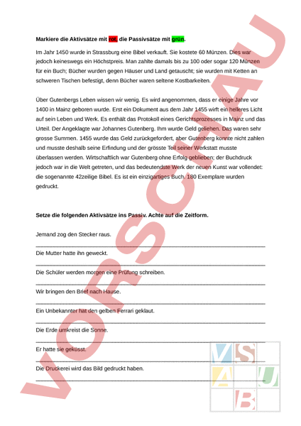 Arbeitsblatt: Aktiv-Passiv-bungen - Deutsch - Grammatik
