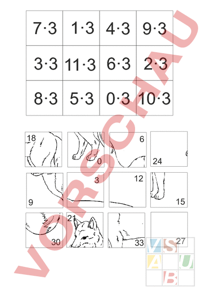 Arbeitsblatt: Puzzle zur 3-er Reihe - Mathematik - Multiplikation