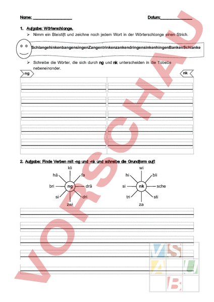 Arbeitsblatt: nk ng - Deutsch - Rechtschreibung