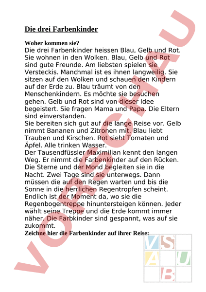 Arbeitsblatt: Farbenkinder Geschichte - Deutsch - Leseförderung / Literatur