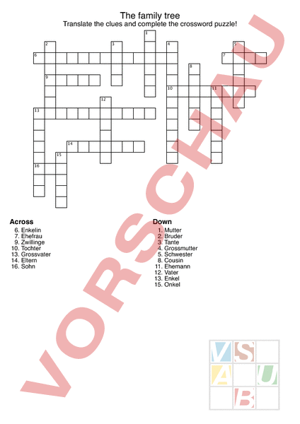 Arbeitsblatt: The family tree crossword - Englisch - Wortschatz