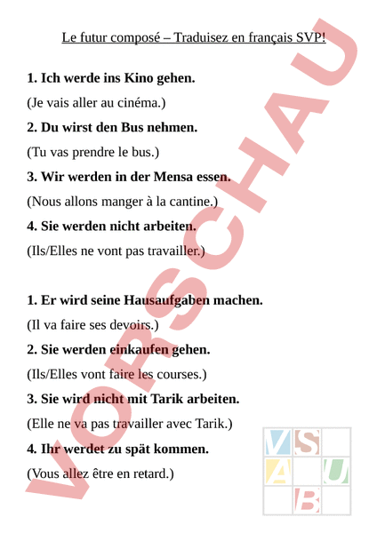 Arbeitsblatt: Le futur composé - Französisch - Grammatik