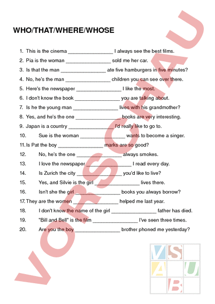 Arbeitsblatt Relative Clauses Englisch Grammatik Arbeitsblatt Relative Clauses Englisch Grammatik