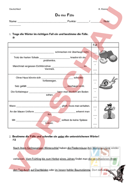 Arbeitsblatt: 4 Fälle Test - Deutsch - Grammatik