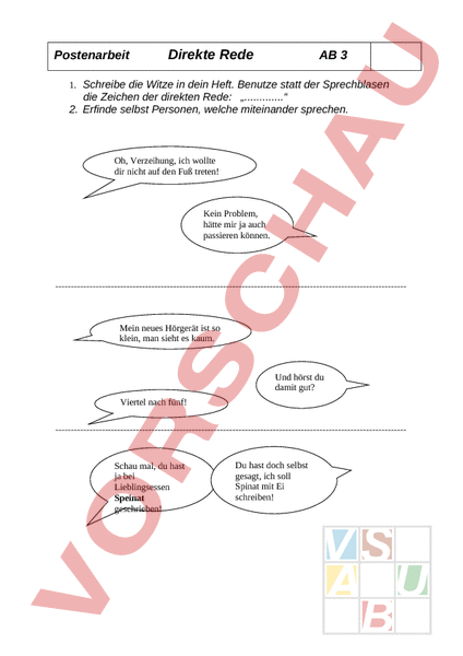 Arbeitsblatt: Direkte Rede - Deutsch - Grammatik