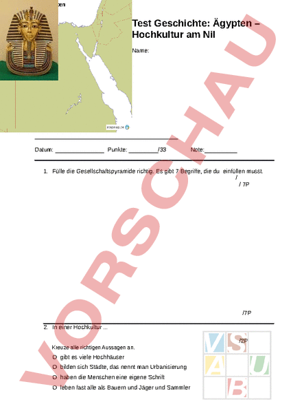 Arbeitsblatt: Test Ägypten eine Hochkultur - Geschichte - Altertum