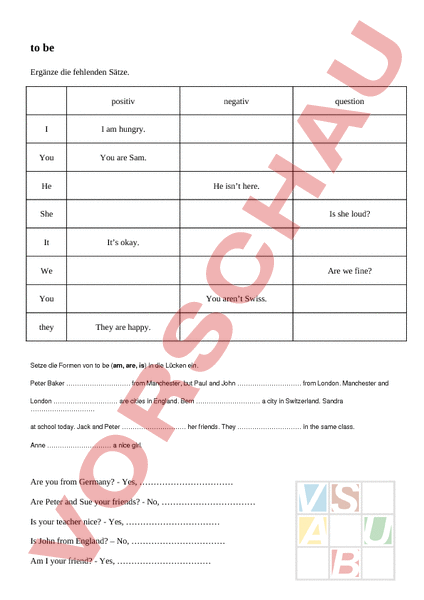 Arbeitsblatt: to be - Englisch - Grammatik
