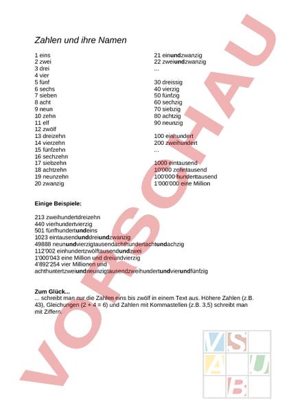 Arbeitsblatt: Zahlen und ihre Namen - Mathematik - Anderes Thema