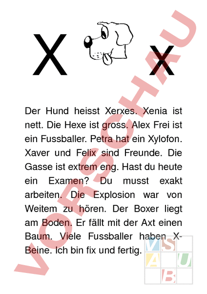 Arbeitsblatt: Leseblatt Buchstabe X - Deutsch - Erstlesen