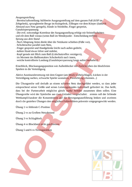 Arbeitsblatt: Volleyball Block - Bewegung / Sport - Spiel