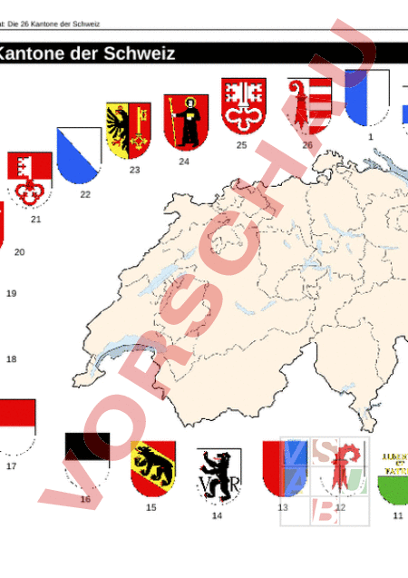Arbeitsblatt: Arbeitsblatt 26 Kantone - Geographie - Schweiz