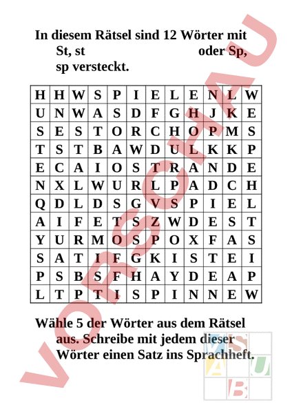 Arbeitsblatt: Gitterrätsel - Deutsch - Erstlesen