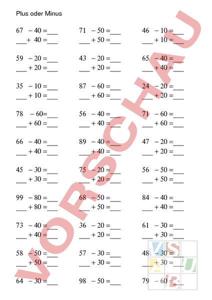 Arbeitsblatt: Plus oder Minus - Mathematik - Gemischte Themen