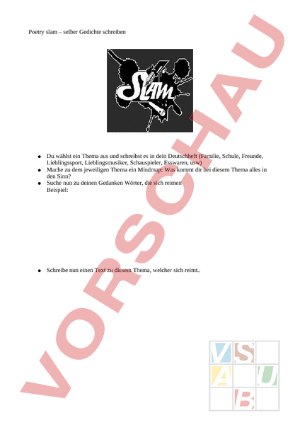 Arbeitsblatt: poetry slam - Deutsch - Texte schreiben