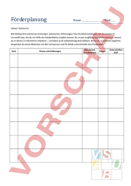 Arbeitsblatt: Förderplanung - Diverses / Fächerübergreifend - Anderes Thema
