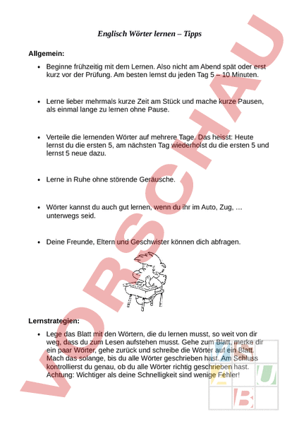 Arbeitsblatt: Englisch Wörter lernen - Englisch - Wortschatz