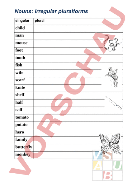 Arbeitsblatt Irregular Plural Englisch Grammatik