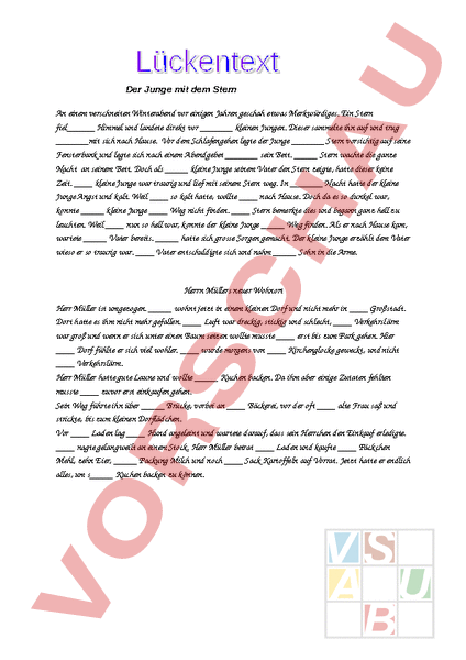 Arbeitsblatt: lückentext - Deutsch - Gemischte Themen