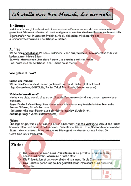 Arbeitsblatt: Person vorstellen - Lebenskunde - Anderes Thema