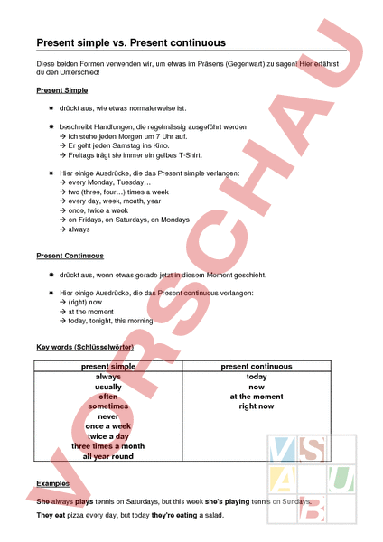 Arbeitsblatt Present Simple Vs Present Continuous Englisch Grammatik Arbeitsblatt Present Simple Vs Present Continuous Englisch Grammatik
