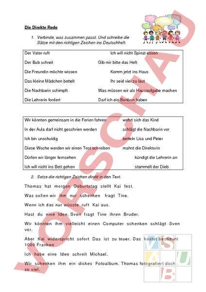 Arbeitsblatt: Die direkte Rede - Deutsch - Grammatik