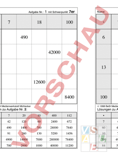 Arbeitsblatt: 7er- Quadrat - Mathematik - Multiplikation