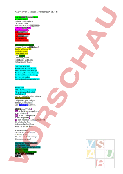 Arbeitsblatt Prometheus Goethe Interpretation Deutsch Gemischte Themen