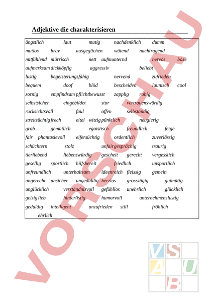 Adjektive charaktereigenschaften 99 Adjektive