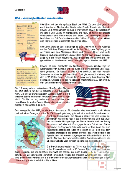 Arbeitsblatt: USA_1 - Geographie - Nordamerika