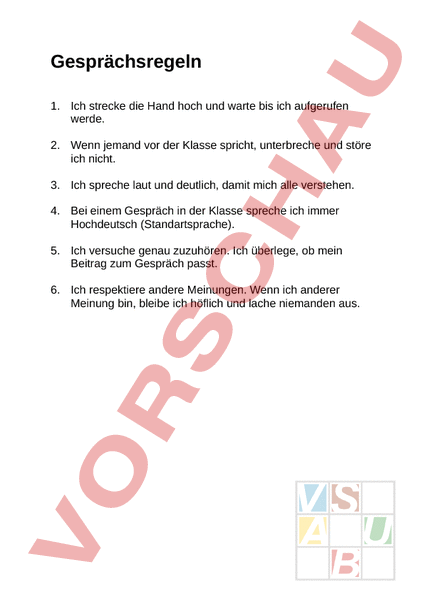 Arbeitsblatt: Gesprächsregeln - Deutsch - Gemischte Themen