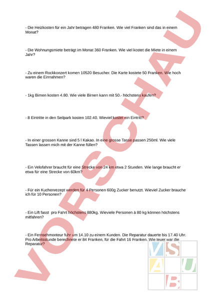Arbeitsblatt: Sachaufgaben 5. Klasse - Mathematik - Satzaufgaben