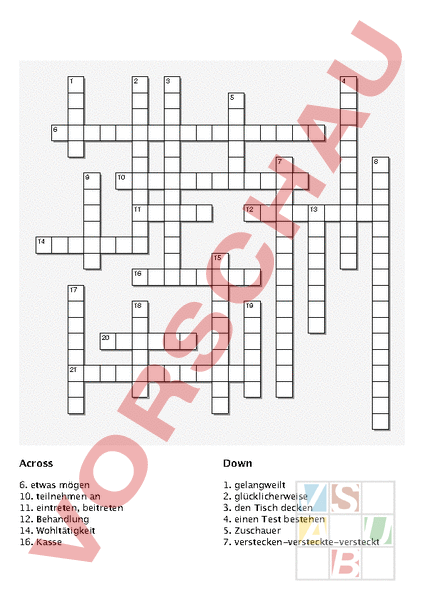 Arbeitsblatt: Crosswords units 7.1/7.2 - Englisch - Lehrmittel
